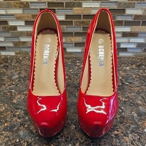 Gorgeous Red Patent Leather Heels by OCHENTA